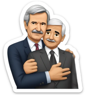 Vicente Fox Quezada hugging to Andres Manuel Lopez Obrador fronted sticker