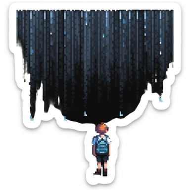 Boy standing alone in the rain, raindrops falling sticker