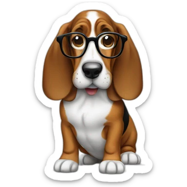 A basset hound dog with glasses and a notebook. sticker