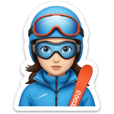 brunette with blue eyes skiing downhill  sticker
