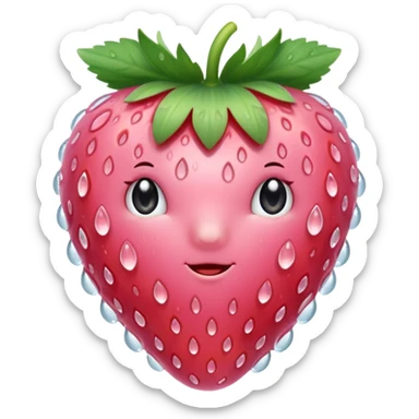 A soft pink strawberry with dew drops, glossy, elegant and cute sticker