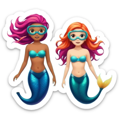 2 mermaids with snorkel mask free diving  sticker