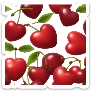 Realistic isolated heart shaped cherries with different shades of red and sizes. sticker