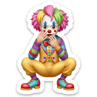 A clown holding his nose because he can smell poop sticker