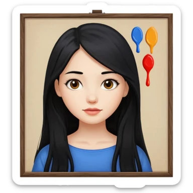 Girl with long black hair painting on a canvas sticker