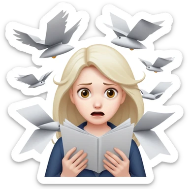 scared woman with flying papers around her sticker