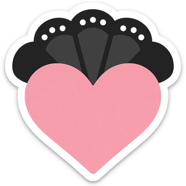 gothic heart with a black lace fan, color icon filled style, pink and black sticker