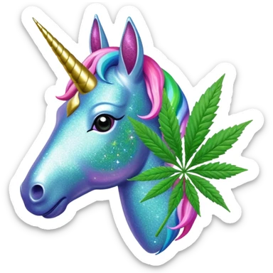 Weed leaf with a Glitter unicorn  sticker