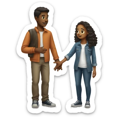 Young man giving a hand to a young woman sticker