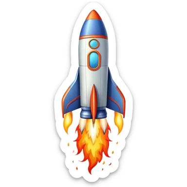 A colorful cartoon space rocket with flames shooting out, ready for liftoff sticker