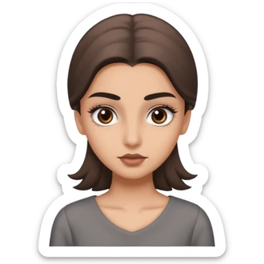 Hidjab girl that is wearing gray dress, and her brow is thick so her eyelash is tall sticker