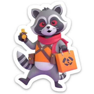 cartoon raccoon bandit with mask carrying stolen loot sticker