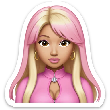 Nicki Minaj wearing a pink outfit with hair that is half blonde and half pink sticker
