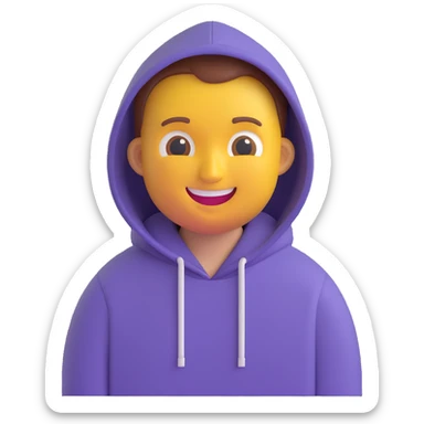 Paul Graham emoji, smiling, wearing a hoodie sticker