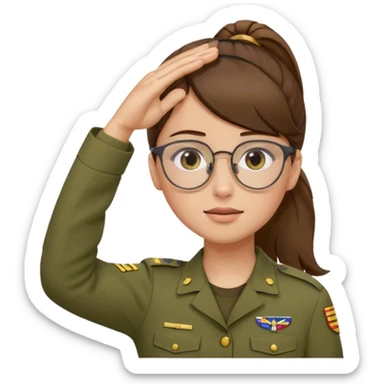 Brown hair pony tail glasses Salute with tear coming out eye sticker
