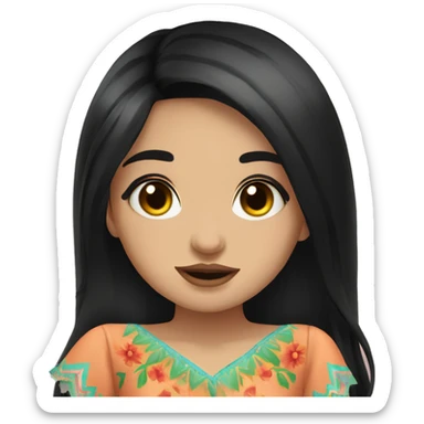 cute girl mexican long black hair long eyelashes big lips rolling eyes sticker