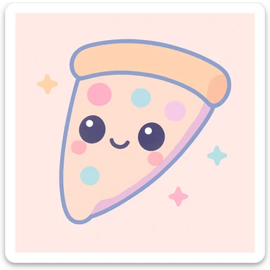 slice of pizza with a happy face, kawaii style sticker