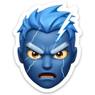 Rayos, centellas y estrellas en una cara color azul con expresiones de furia sticker