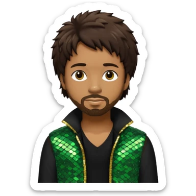Shaggy, Reggae Rapper with dark brown hair, black sequin outfit sticker