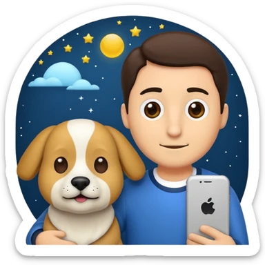 crea un emoji de buenas noches. Pon un texto : Buenas noches Javier y Tobi. Javier es una imagen de profesor y Tobi q sea imagen de un perro sticker