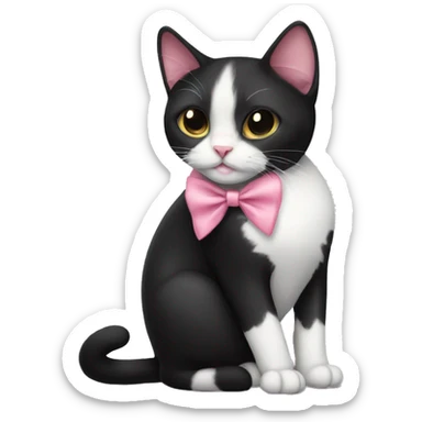 tuxedo cat with pink bow sticker