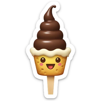 ice cream with chocolate, on a stick flat shape, with a smile  sticker