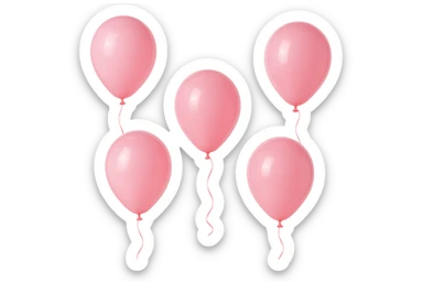 5 palloncini rosa fluttuano in aria isolati su sfondo bianco, iperrealistico 4k sticker
