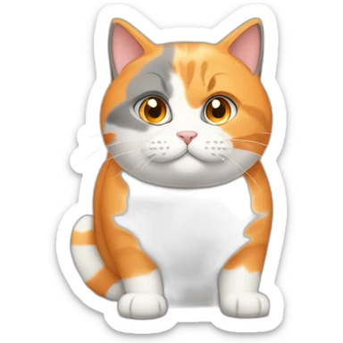 orange, gray and white, mostry gray and white, fat female cat sticker