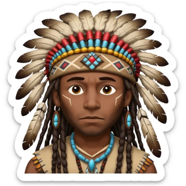 Black American man dark brown with dreads with a American Indian headdress with a mad face  sticker
