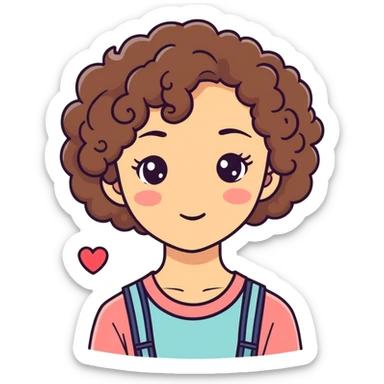 Girl with curly brown hair and heart eyes  sticker