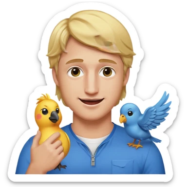 Logan Paul fun emoji, holding a Maverick bird, winking, blonde hair sticker