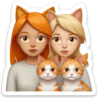 Two dirty girls with white and orange cat sticker