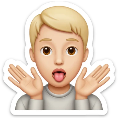 tounge out with teo hands on the sude sticker