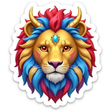 mythical colorful horned lion sticker
