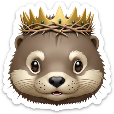 really cute confused otter face with simple thorny stem wrapped horizontally around its forehead like Jesus Christ's Crown of thorns, no crown shape on top, just thin spiky branches circling the forehead sticker