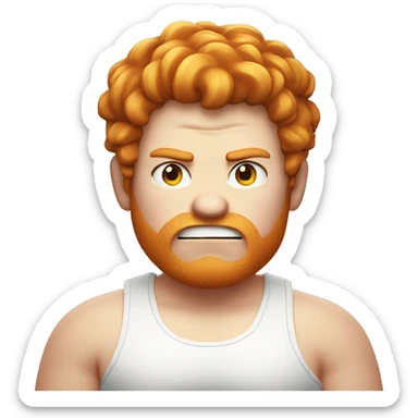 obese ginger kid with long hair and white tank top angry  sticker