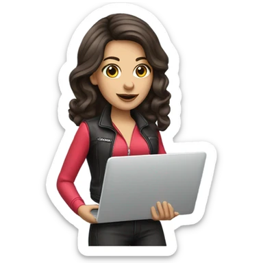 brunette girl drag racer holding laptop sticker