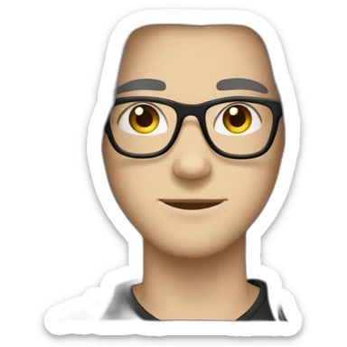 white guy teenager with black long hairstyle and glasses with black frame sticker