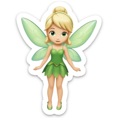 minimal Tinkerbell fairy with green dress and blonde hair, tiny wings, extremely simple sticker