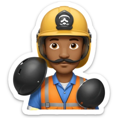 Mustached astronaut  black man holding helmet sticker