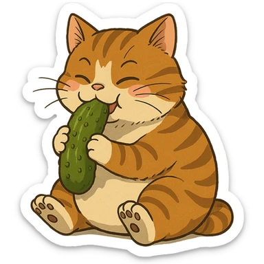 ghibli style cat eating a pickle sticker