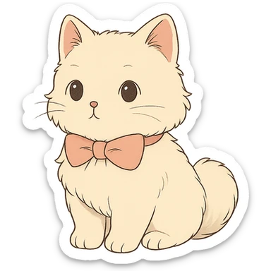 cute fluffy white kitten with a light pink bow sticker