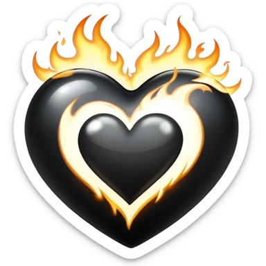 Black heart with white flames sticker