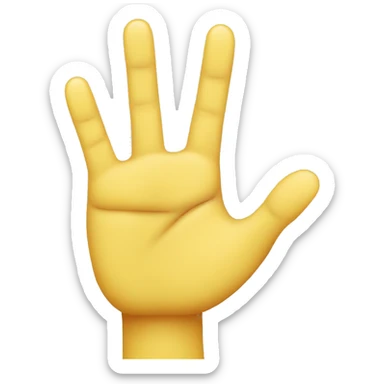 yellow emoji hand showing the palm with only the index, middle, and pinky fingers up. The thumb should be holding the ring finger. It needs to be a real hand and make sure there are only five fingers in the natura order. sticker