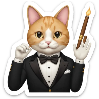 A cat in the black suite with a cigar in a paw with the other paw in the "classic" hand gesture. sticker