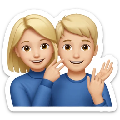 a boy putting a girls hair behind her ear gesture sticker