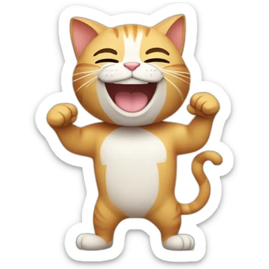 cat with thumbs up muscles and big smile showing the whole body sticker