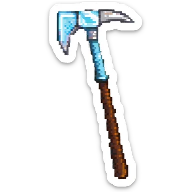 pixelated Minecraft diamond pickaxe with brown handle sticker
