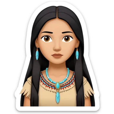 Pocahontas from hips up, Native American dress, long black hair, minimal style, larger size sticker