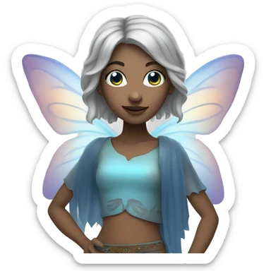 female hippie fairy with blue eyes and short gray hair sticker